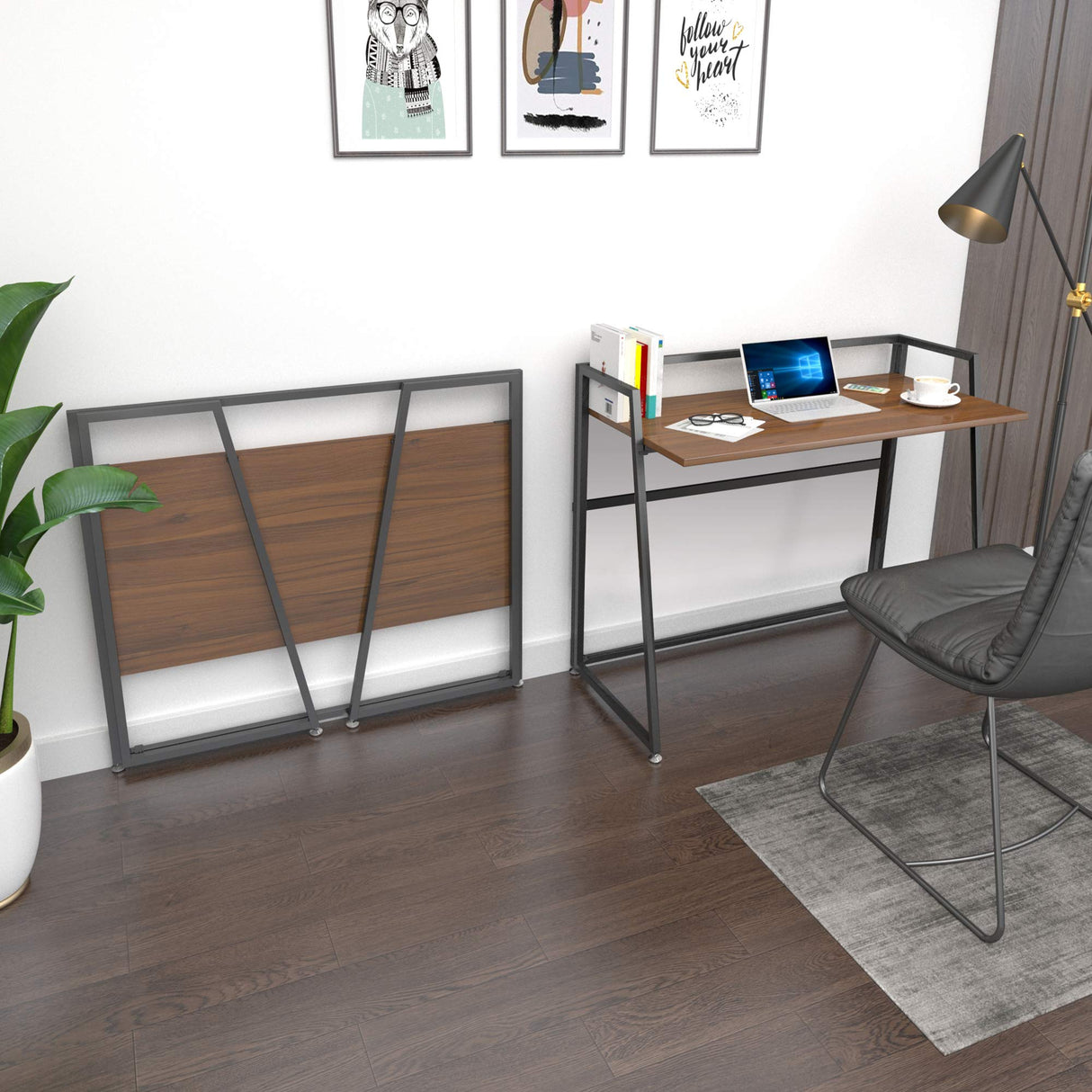 41 inch Folding Computer Desk, Home Office Study Writing Desk, Saving Space PC Laptop