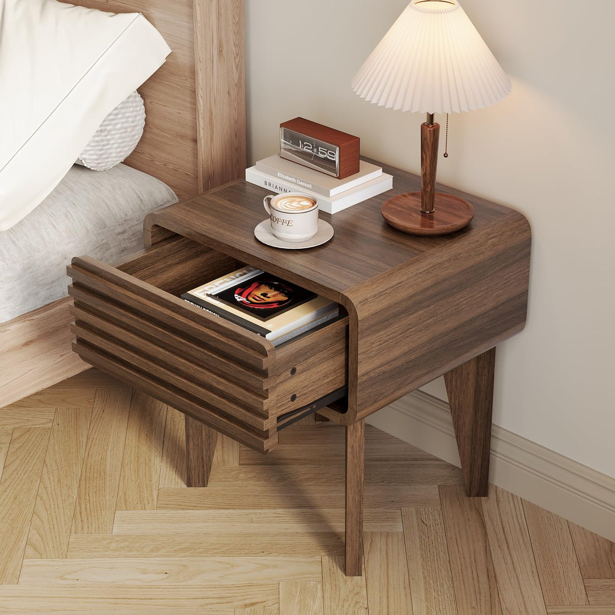 Nightstands Set of 2 Mid Century Modern Night Stand Wood Accent Bedside Table with Drawer Small Side Table