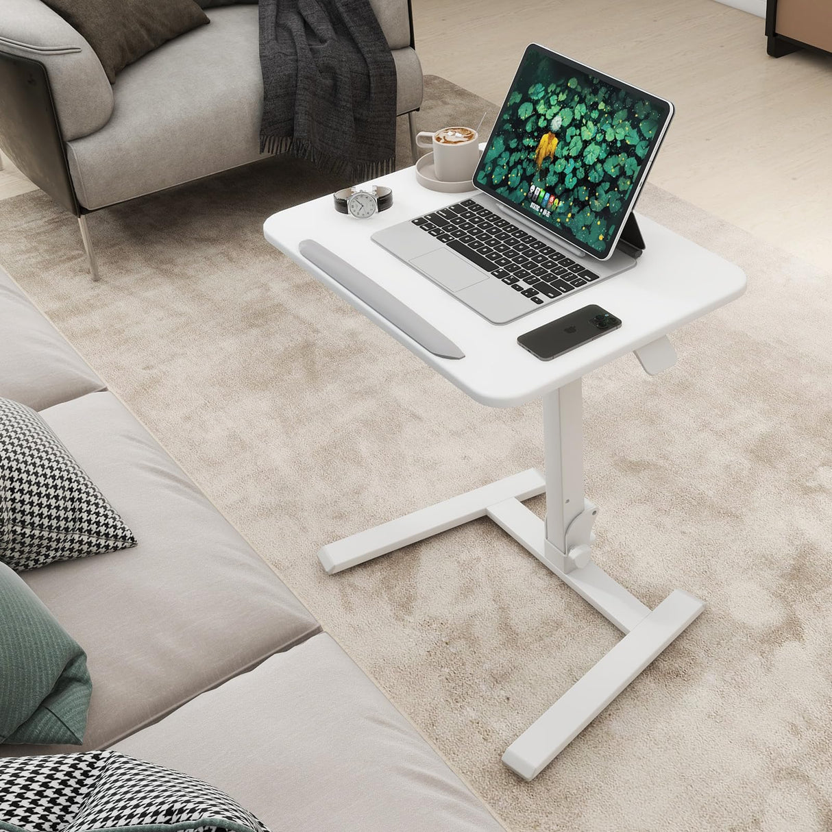 Small Standing Desk with Stoppers 90°Tiltable Mobile Rolling Laptop Table on Wheels
