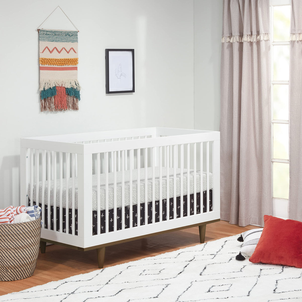 Marley 3-in-1 Convertible Crib in White Finish and Walnut Legs