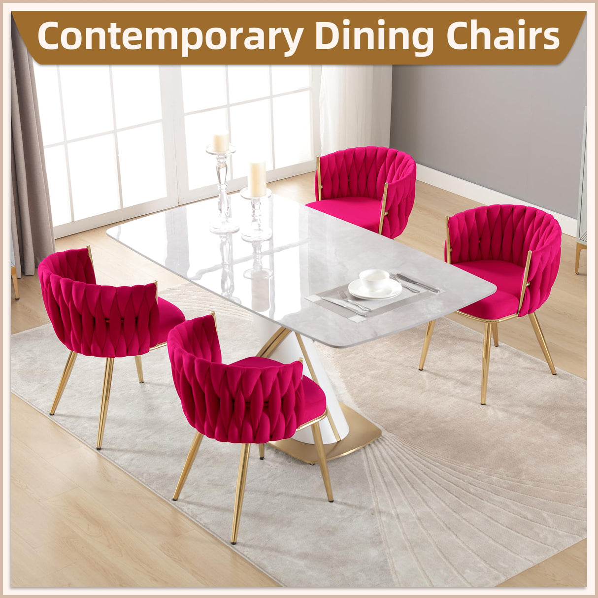 Dining Chairs Set of 2 Velvet Modern Dining Room Chairs with Sturdy Golden Metal Legs