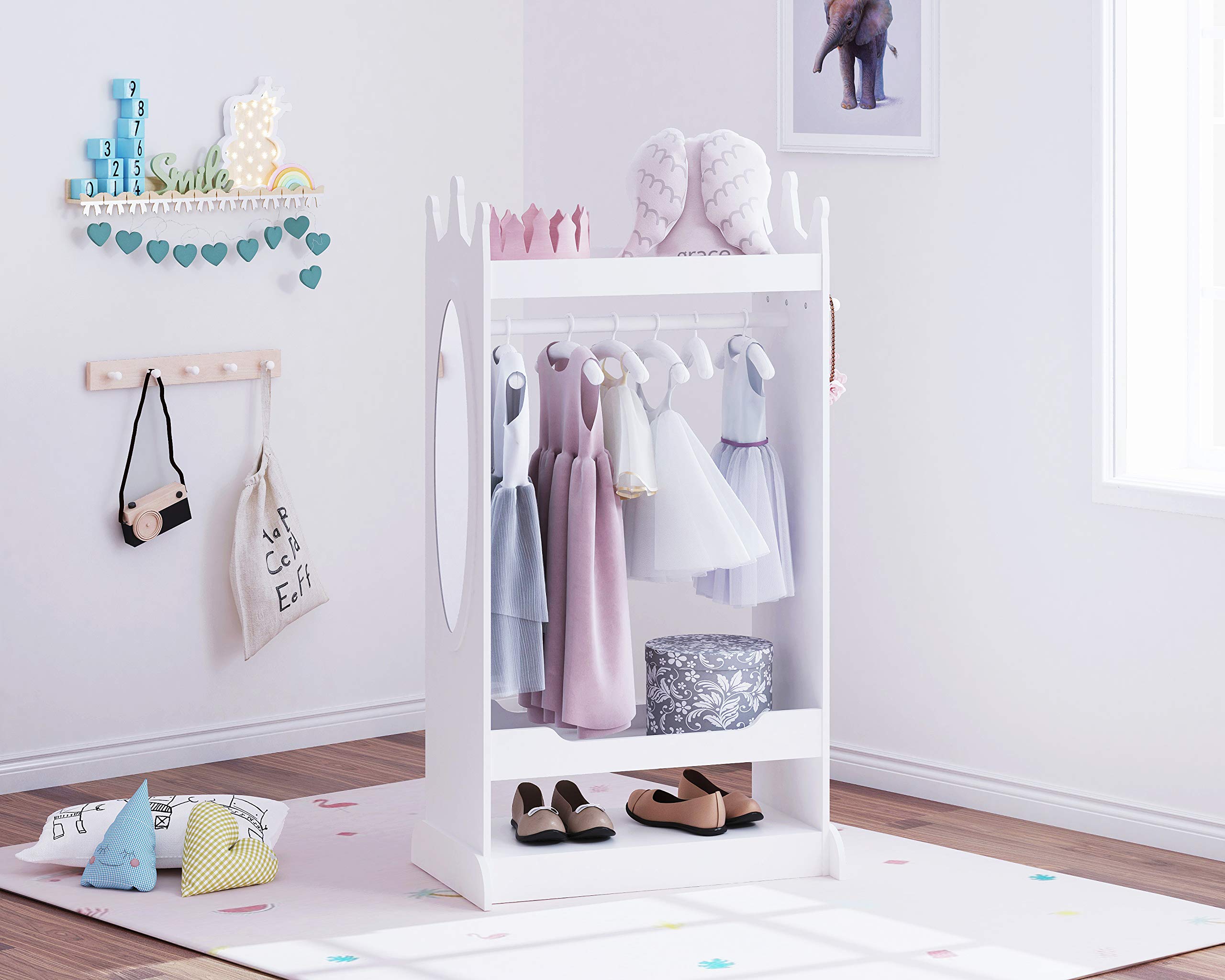 Kid’s See and Store Dress-up Center, Costume Closet for Kids, Open Hanging Armoire Closet
