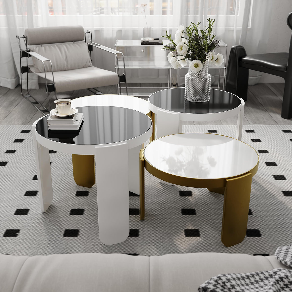 Round Coffee Table for Living Room, 4 in 1 Nesting Coffee Table for Apartment