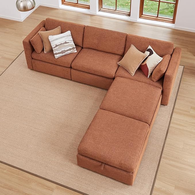 Terracotta 6-Seat U-Shaped Modular Sofa Set, Extra Large Sectional Couch