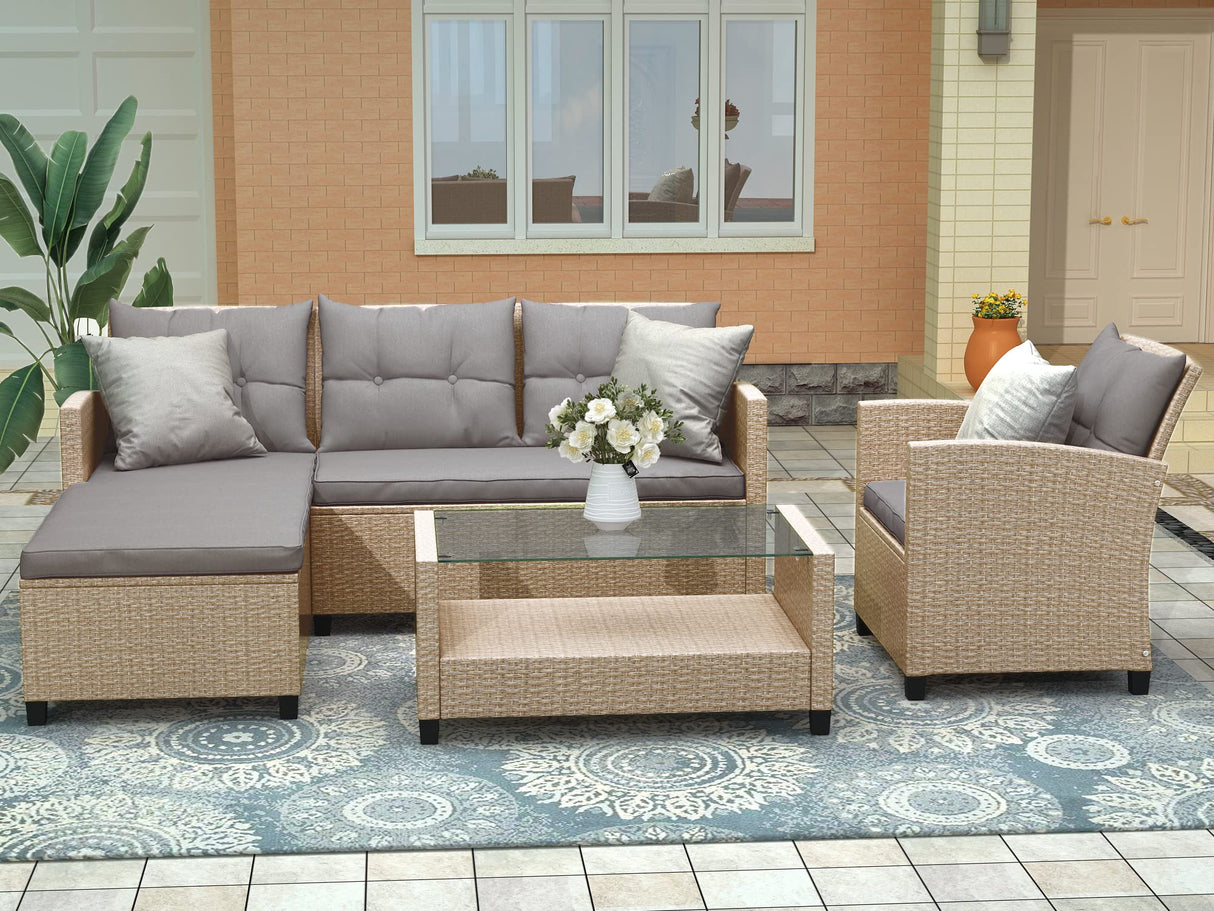 4 Piece Outdoor Patio Furniture Conversation Set Wicker Ratten Sectional Sofa