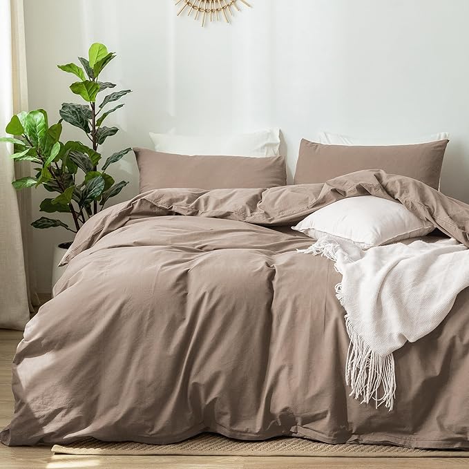 Bedding Duvet Cover Set 100% Washed Cotton Linen Like Textured Breathable Durable