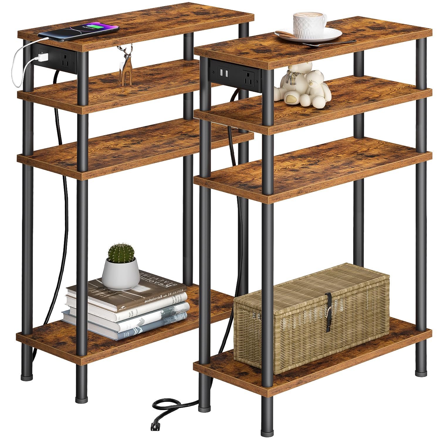 Narrow Side Table with Charging Station