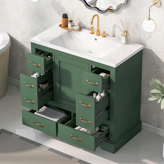 36" Bathroom Vanity with Sink, Harper & Bright Designs Free Standing Single Basin Vanity