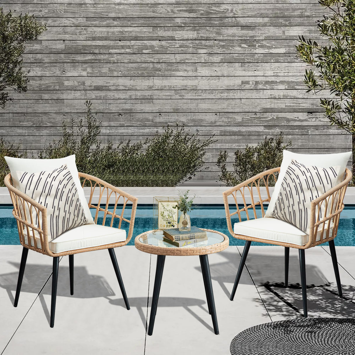 3 Piece Patio Bistro Set, Outdoor Wicker Apartment Balcony Furniture Sets