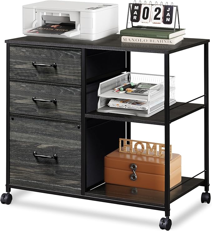 3 Drawer Mobile File Cabinet, Rolling Printer Stand with Open Storage Shelf
