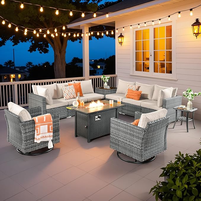 5 Pieces Patio Furniture Sets,Wicker Outdoor Sectional Sofa