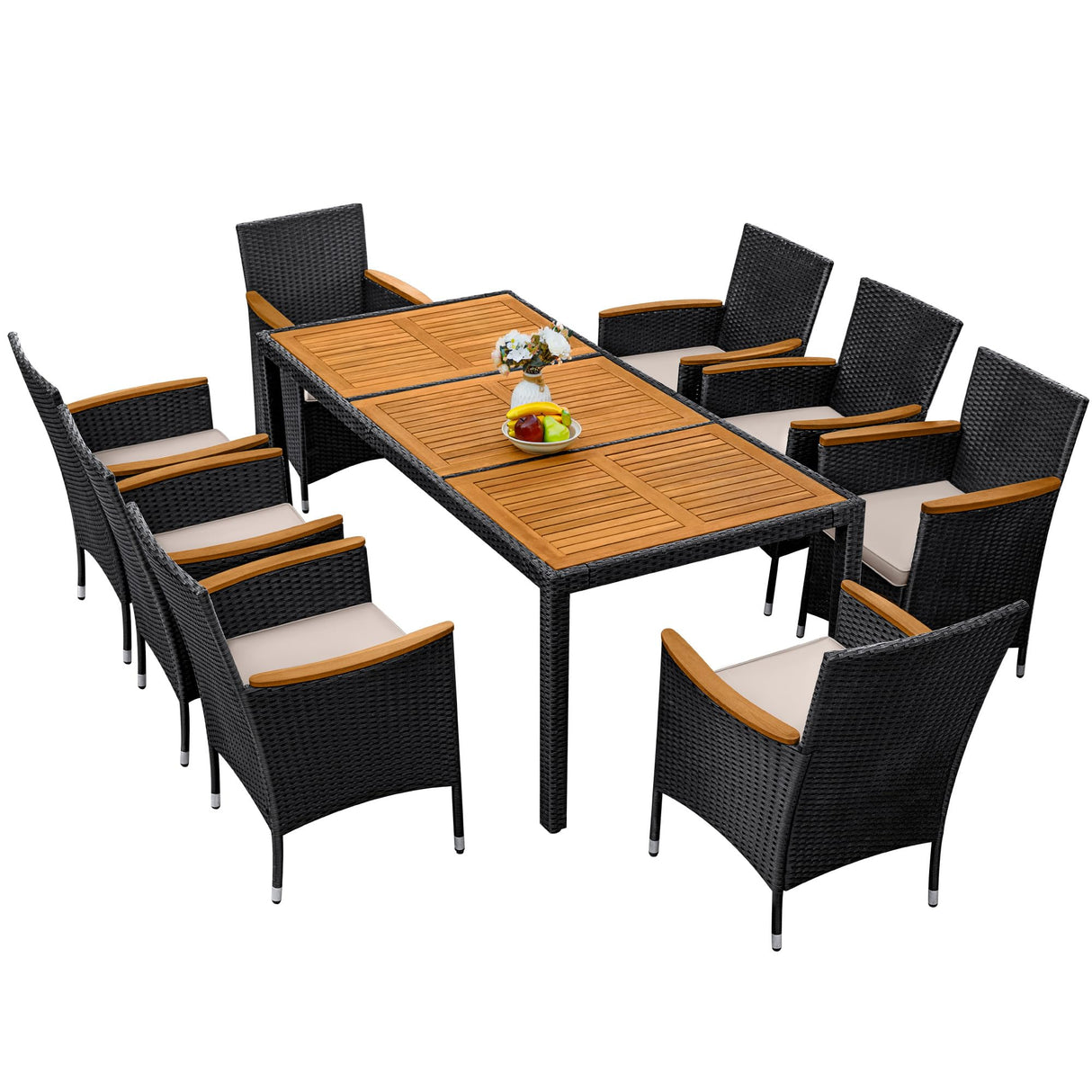 9 Pieces Outdoor Patio Dining Set, Conversation Sets with 1 Table and 8 Rattan Chairs