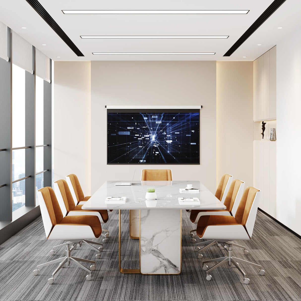 79-Inch Luxurious White Sintered Stone Conference Room Table for 6-8 People