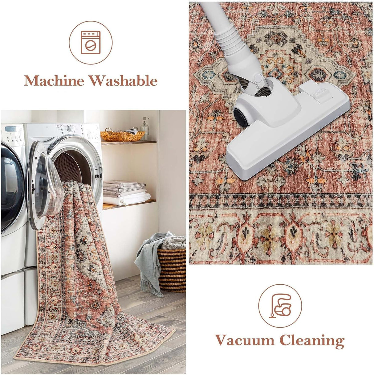 Lahome Oriental Kitchen Runner Rug-2.5X10 Washable Runner Rug Soft Ultra-Thin Bedroom Runner, Hallway Runner Rugs Distressed Bathroom Runner for Entryway Laundry Room(2.5x10t,Peach/Orange)