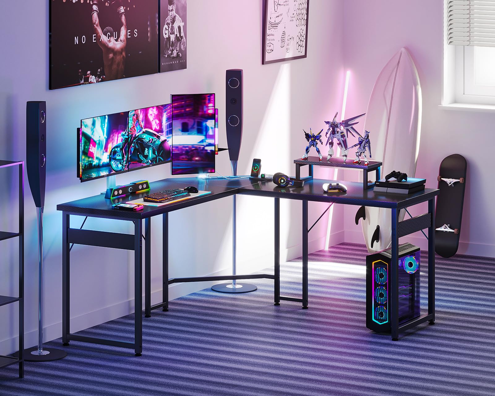 51 inch L Shaped Gaming Desk with Power Outlets and USB Port, Corner Desk Gaming Table