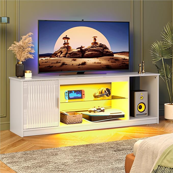 LED TV Stand for PS5,Modern Gaming Entertainment Center with Cabinet for 60/65 Inch TV