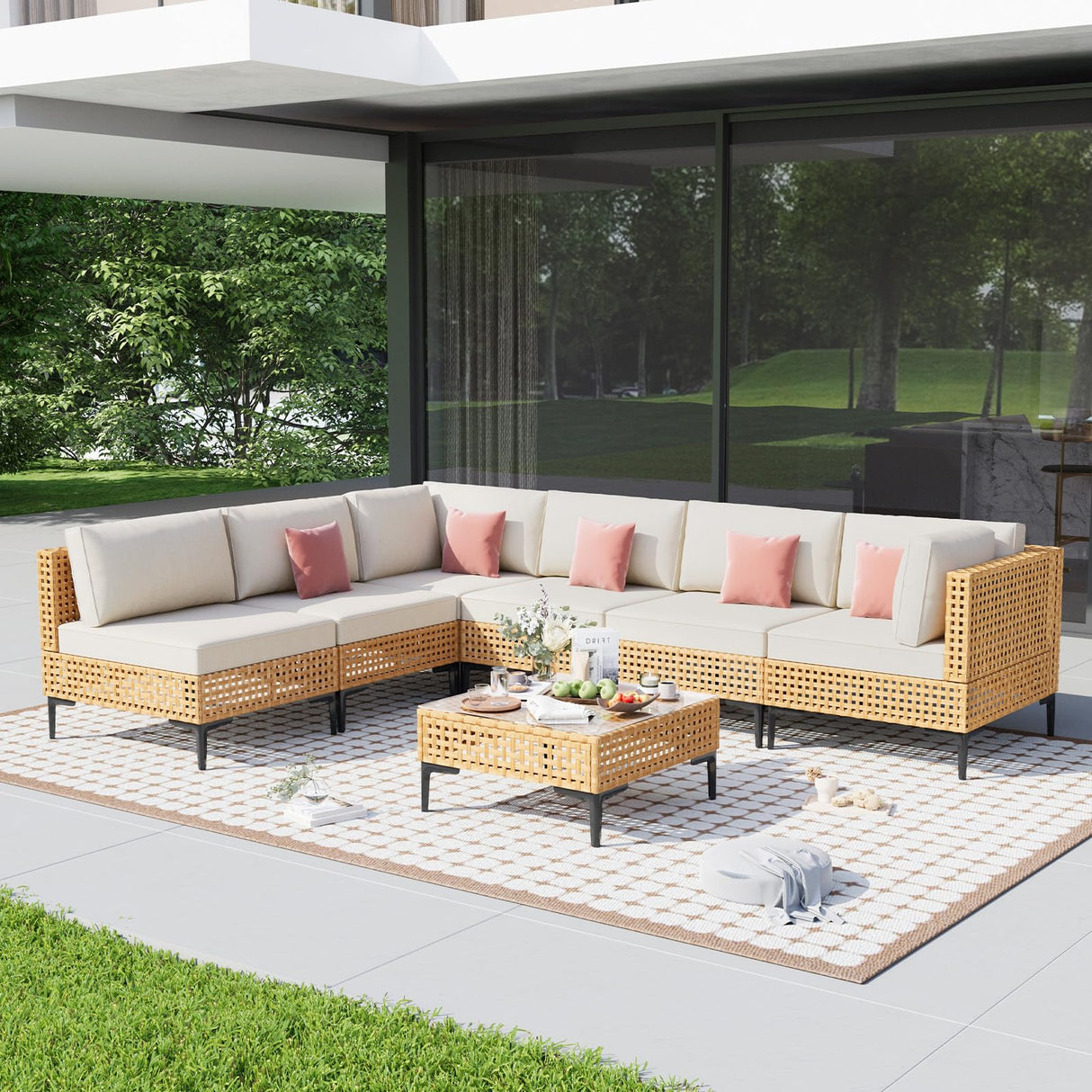 Outdoor Furniture 7 Piece Patio Sectional Free Combination Outdoor Couch