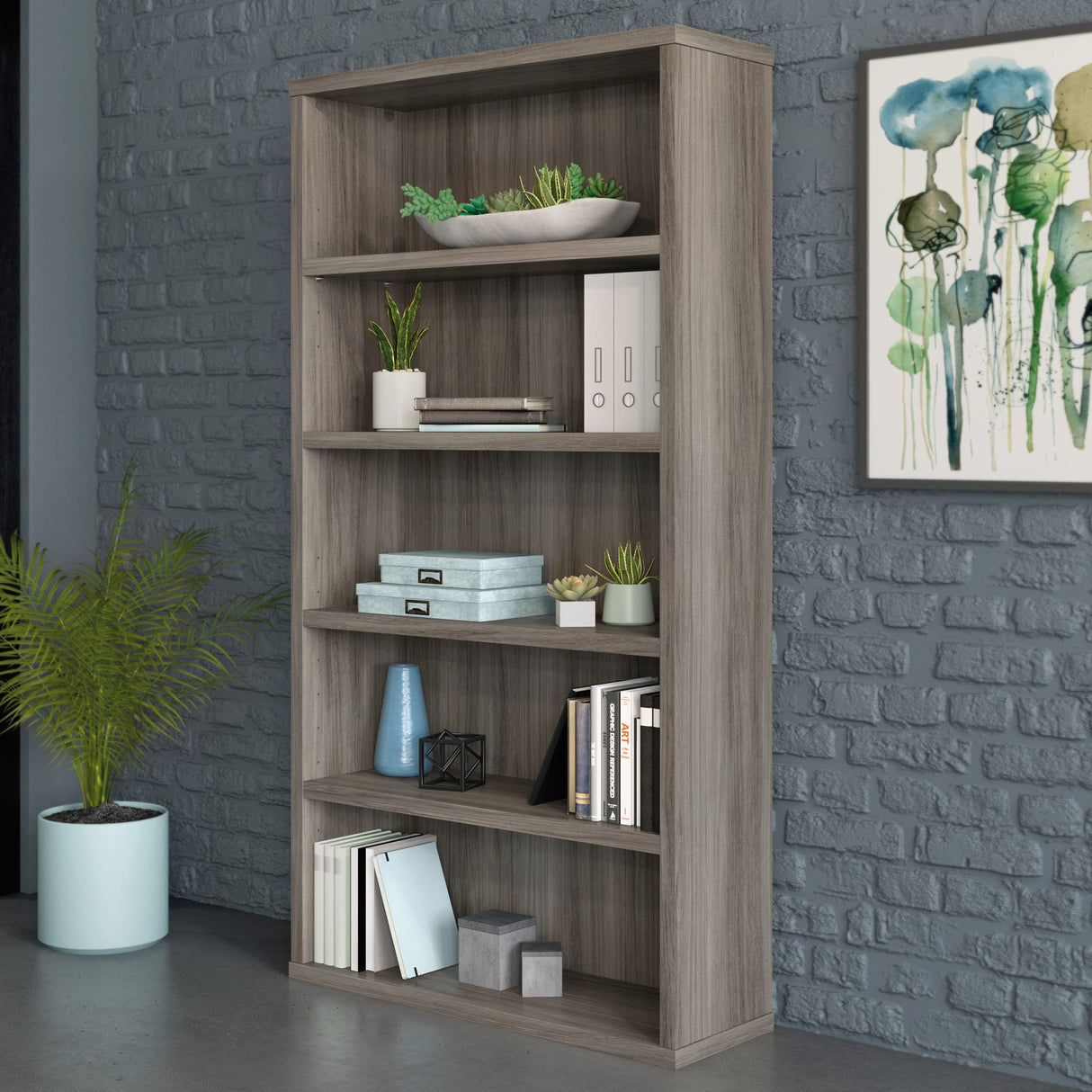 by Sauder Affirm 36''x66'' 5 Shelf Bookcase, Hudson Elm Finish