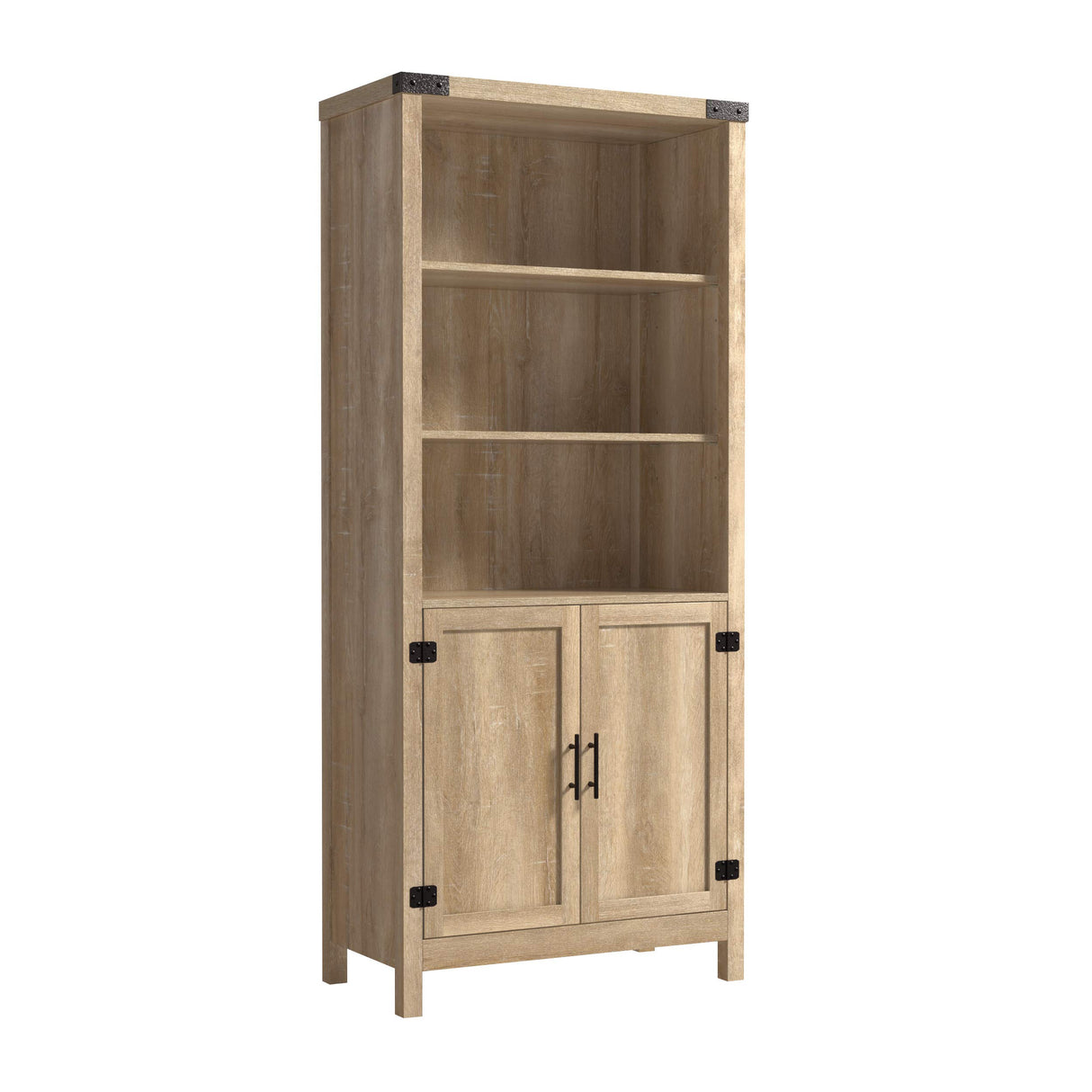 Bridge Acre Orchard Oak 5-Shelf Tall Bookcase with Doors/Book Shelf, Orchard Oak Finish