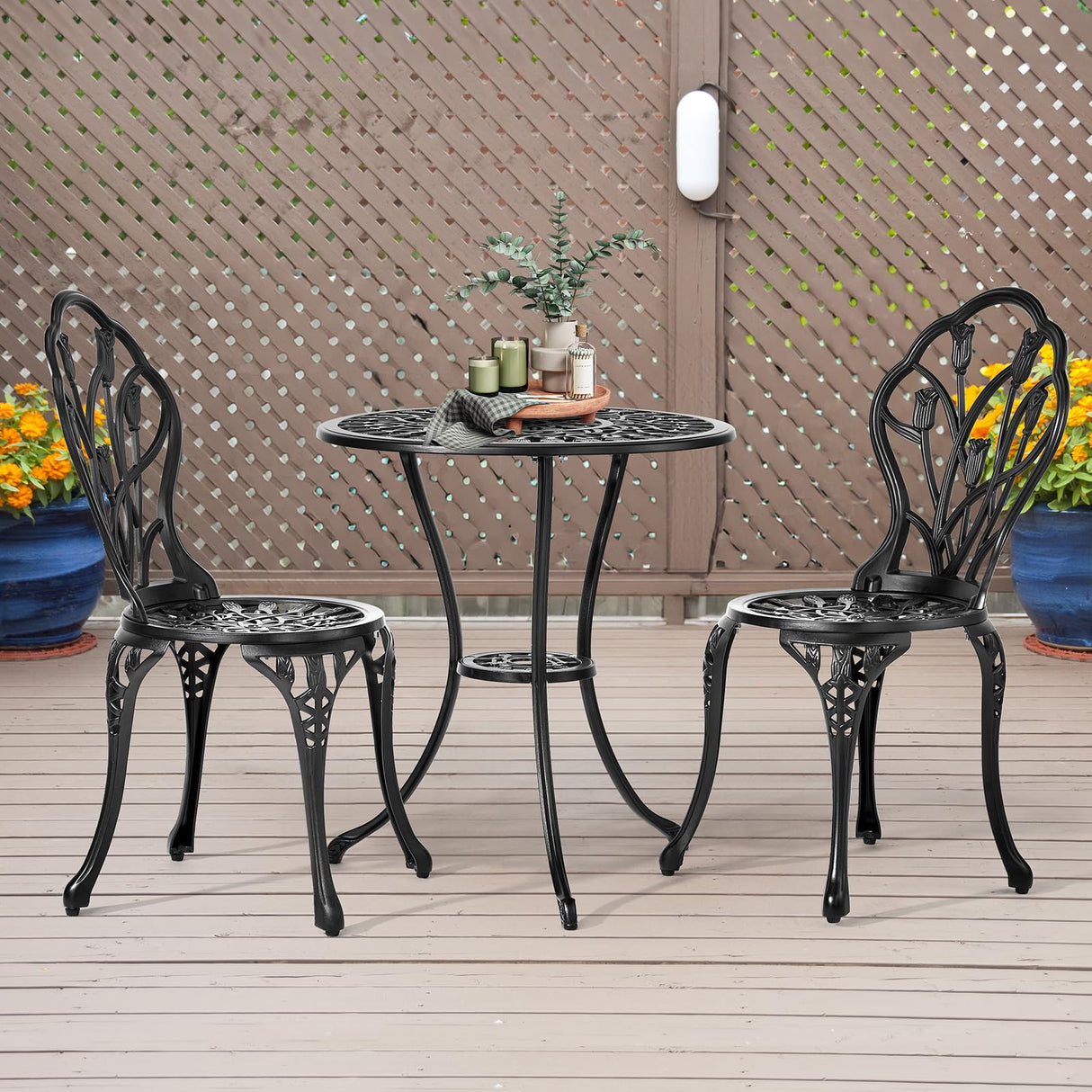 3 Pieces Patio Bistro Set, Rust-Resistant Cast Aluminum Outdoor Bistro Table and Chairs
