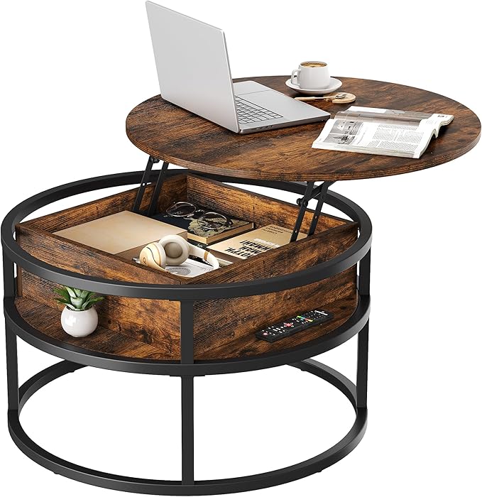 Round Lift Top Coffee Table with Storage, Coffee Tables for Living Room