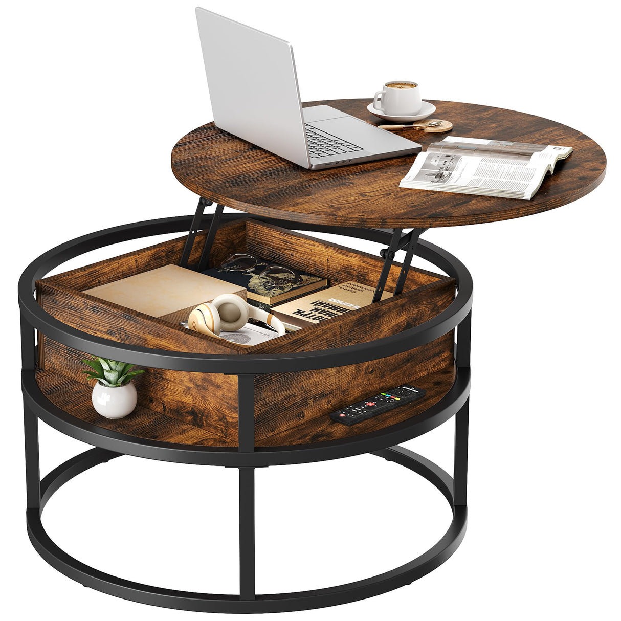 Round Lift Top Coffee Table with Storage, Coffee Tables for Living Room