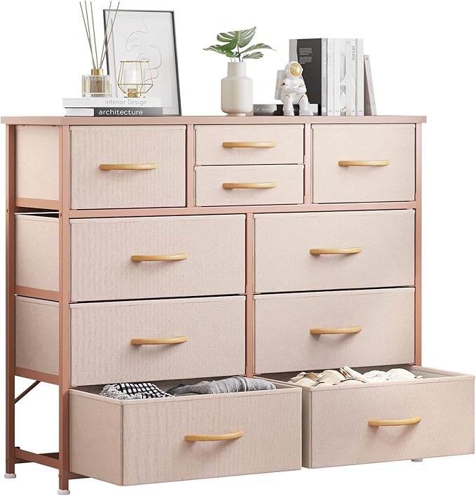 10-Drawer Dresser, Fabric Storage Dresser Drawers for Bedroom