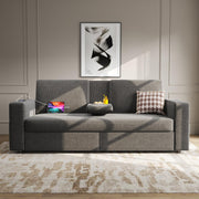 62.6” Loveseat Sofa with 2 Drawers, USB & Type-C Charging Port, Comfortable Linen Living Room Sofa with Small Table Board, Upholstered Small Sofa Fits Bedroom, Office, Dark Grey