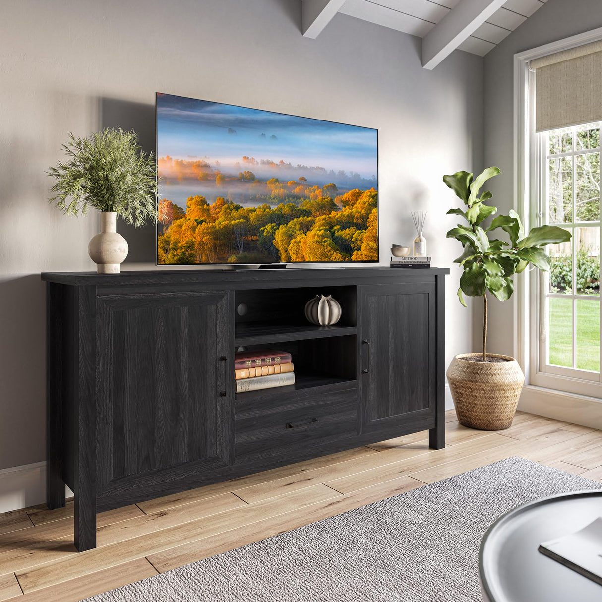 60 Inch Farmhouse TV Stand or Entertainment Center for TVs Up to 65 Inches, Sideboard
