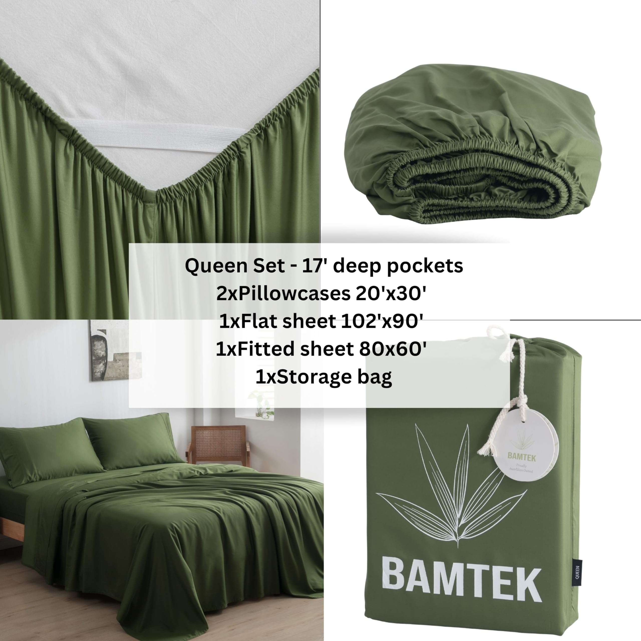 100% Viscose from Bamboo Sheets Queen Size, Super Soft Queen Size Bed Set, 4PC