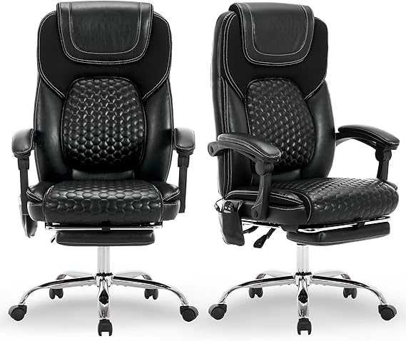 Executive Office Chair with Massage, Heat & Footrest - Ergonomic High-Back Recliner