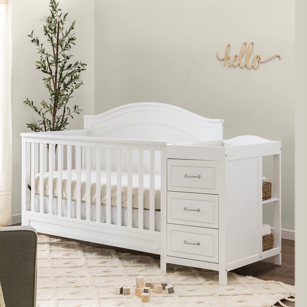 4-in-1 Convertible Crib and Changer Combo in White