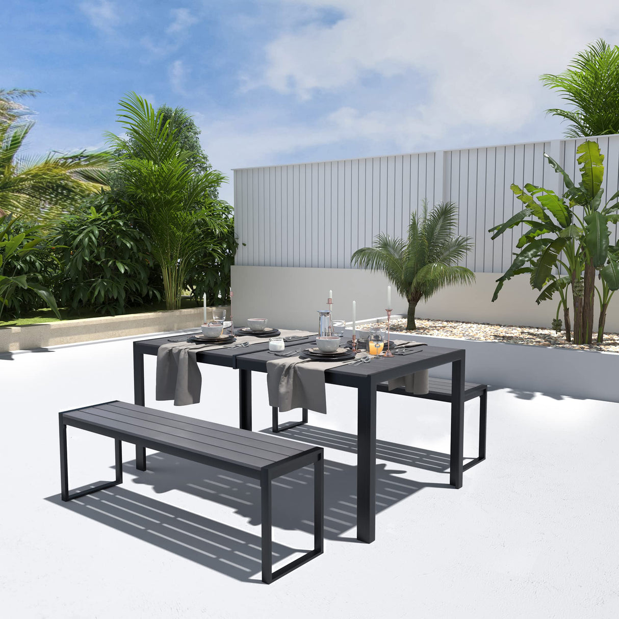 Outdoor Bench for Lawn Garden, Backless Patio Garden Bench