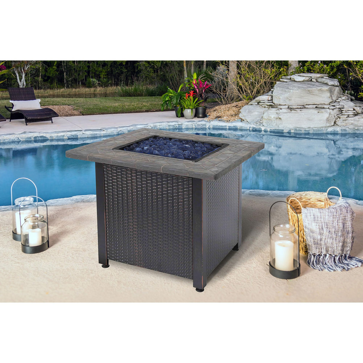 GAD1401GB LP Gas Outdoor Fire Pit, Blue Glass