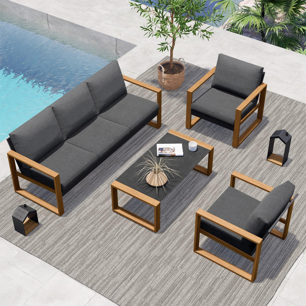 Outdoor 4-Piece Modern Aluminum Patio Furniture Sets 5 Person Conversation Set