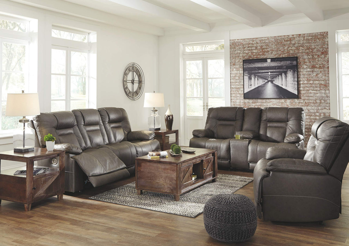 Wurstrow Leather Adjustable Dual Sided Power Reclining Sofa with USB Charging, Dark Gray