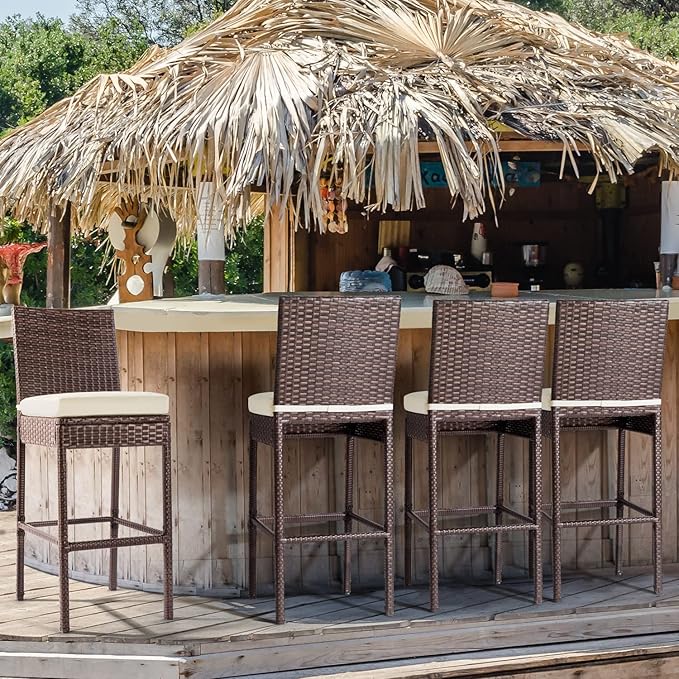Outdoor Bar Stools Wicker Woven Patio Stools & Patio Bar Chairs Set of 4 Counter