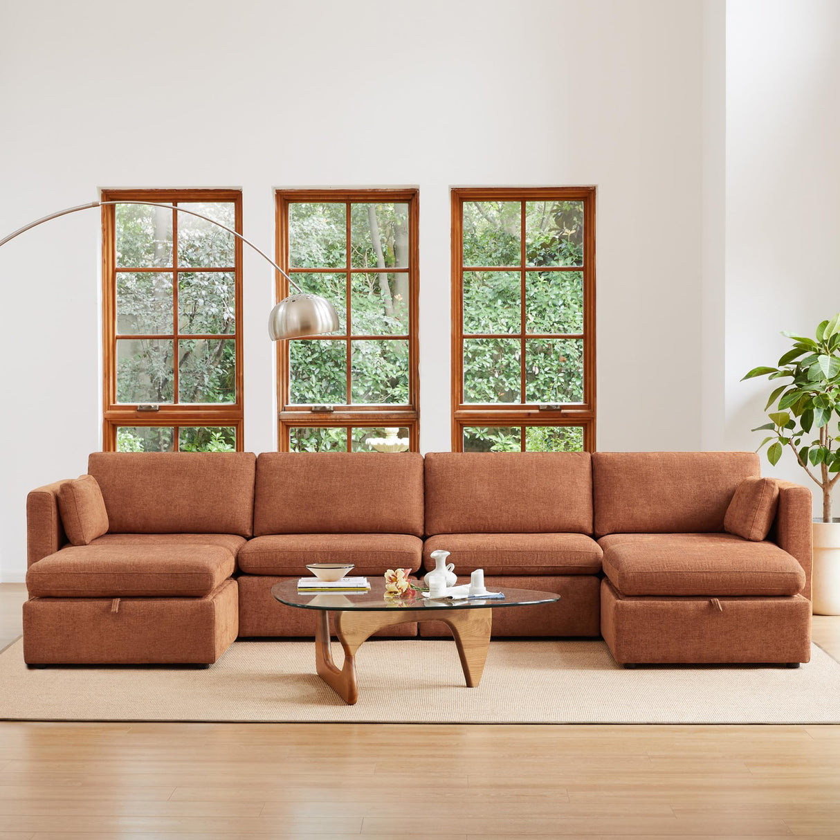 Terracotta 6-Seat U-Shaped Modular Sofa Set, Extra Large Sectional Couch