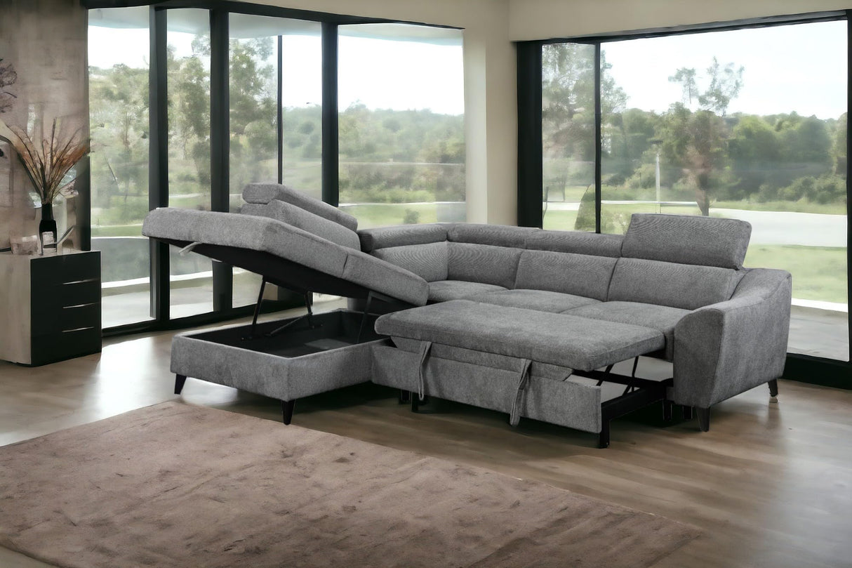 Wrenley Chenille Sectional Sofa w/Sleeper and Storage in Gray