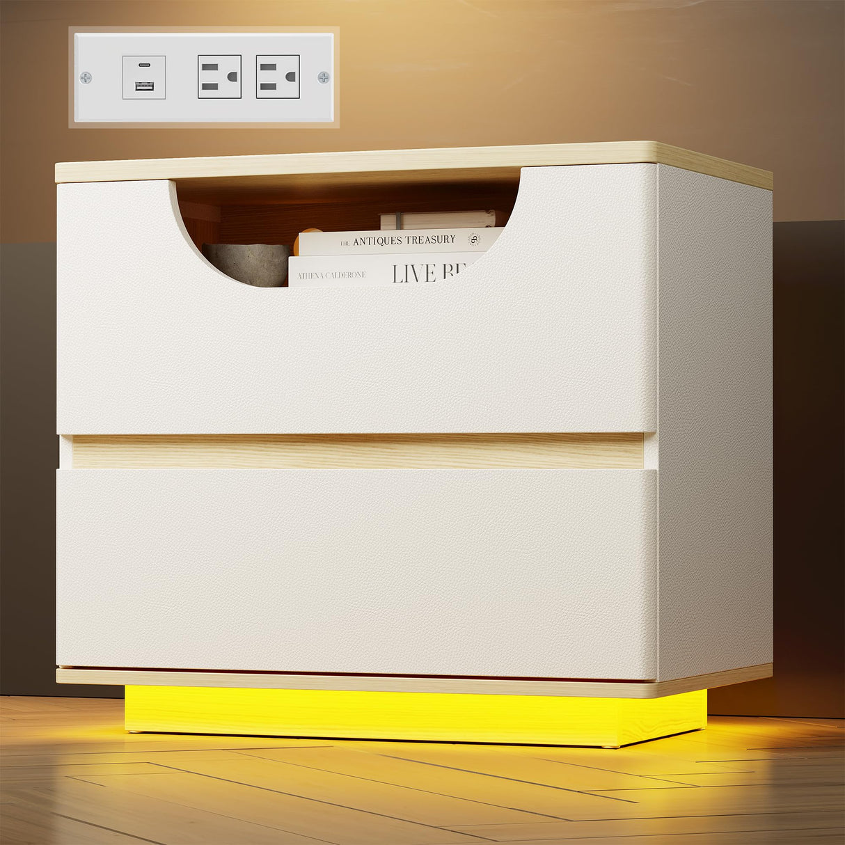 Nightstand with Charging Station, 22” Wide Bedside Table