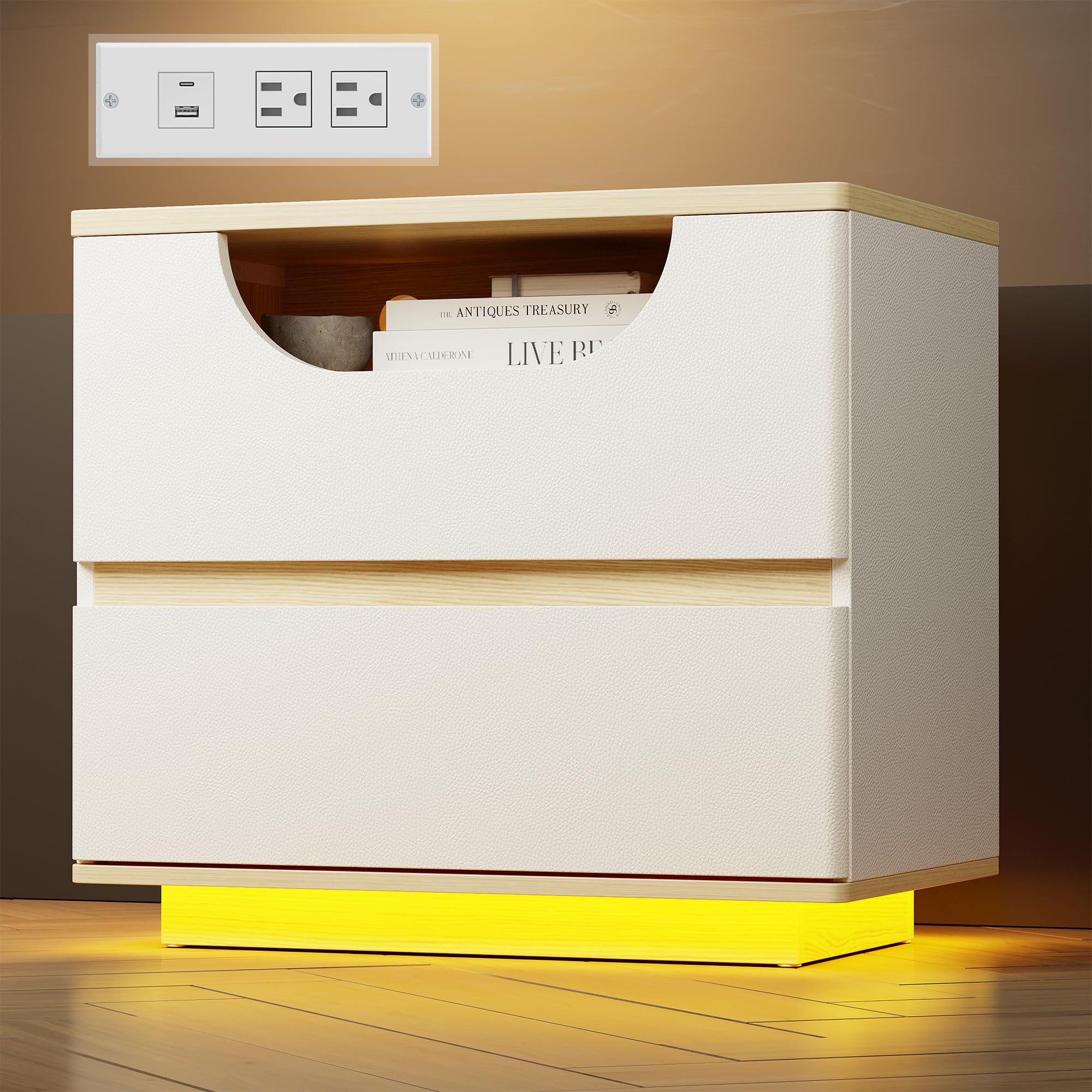 Nightstand with Charging Station, 22” Wide Bedside Table