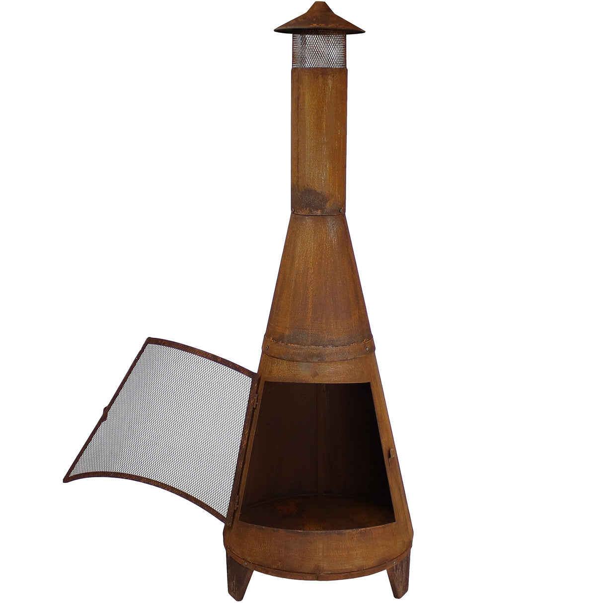 Sunnydaze 70 - Inch Rustic Heavy - Duty Steel Chiminea with Rain Cap and Mesh Spark Screen - Rust Patina Finish - Bircata