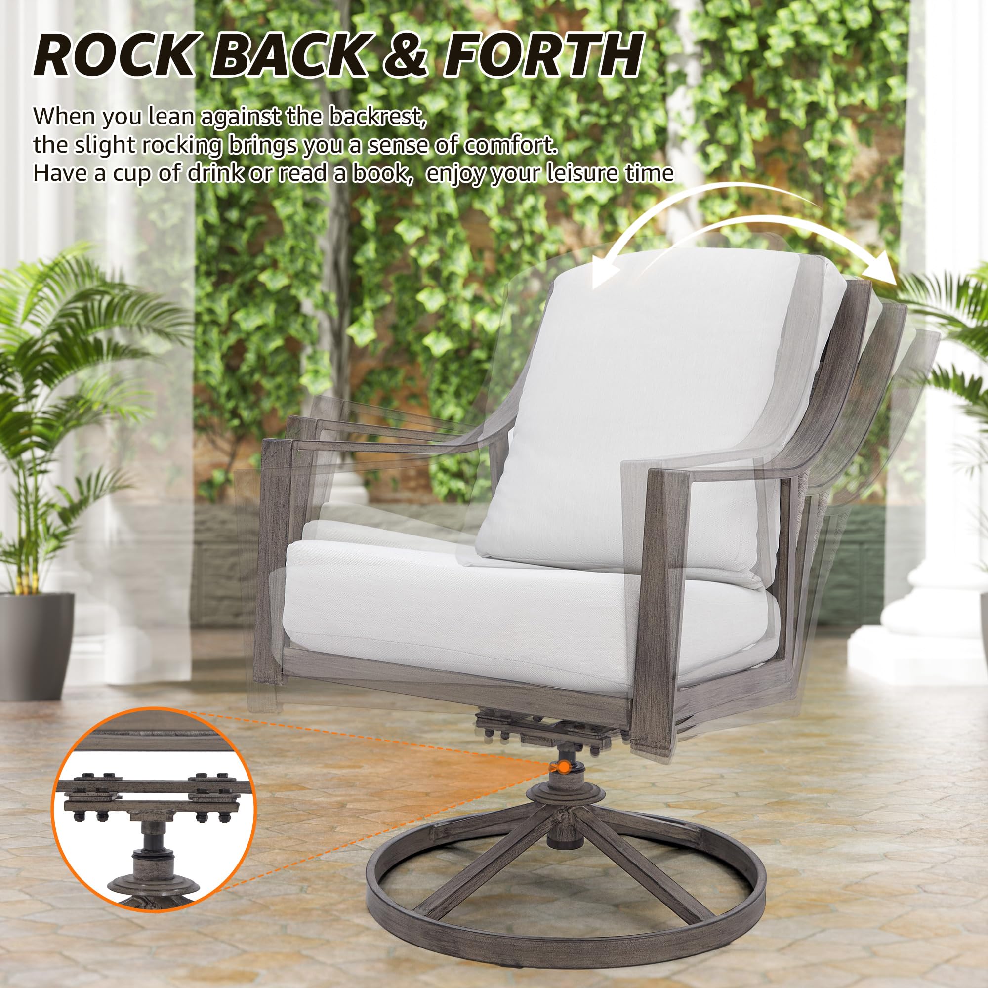 NATURAL EXPRESSIONS 5-Piece Outdoor Patio Dining Set, 4pcs Patio Swivel Rocking Chairs and 38’’ Round Dining Table with 1.65’’ Umbrella Hole