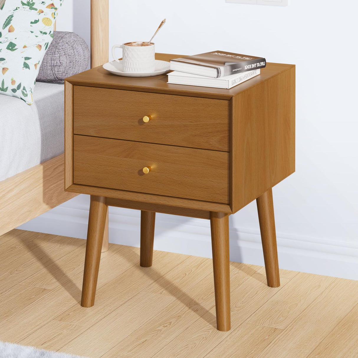 Mid Century Modern Nightstand, 2 Drawers