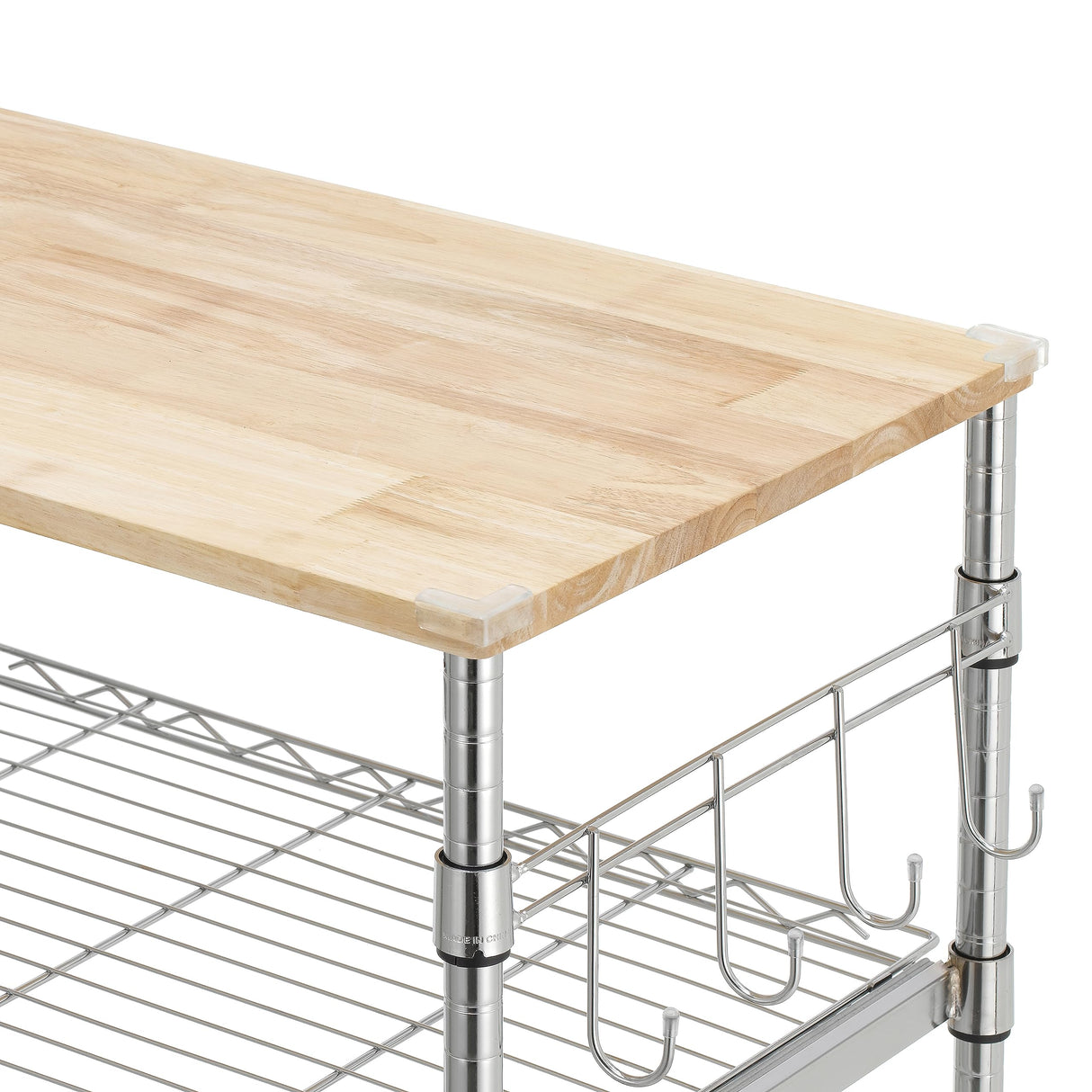 3-Tier Rolling Kitchen Cart with 18" D x 30" W Oak Wood Tabletop, Kitchen Island Cart