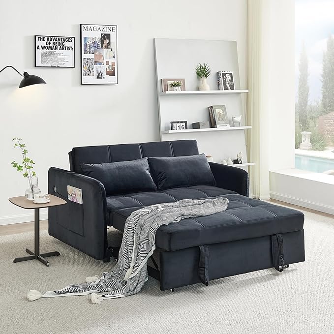 Pull Out Sleeper Sofa, Convertible Futon Sofa Bed with USB Port, Modern Pullout Couch