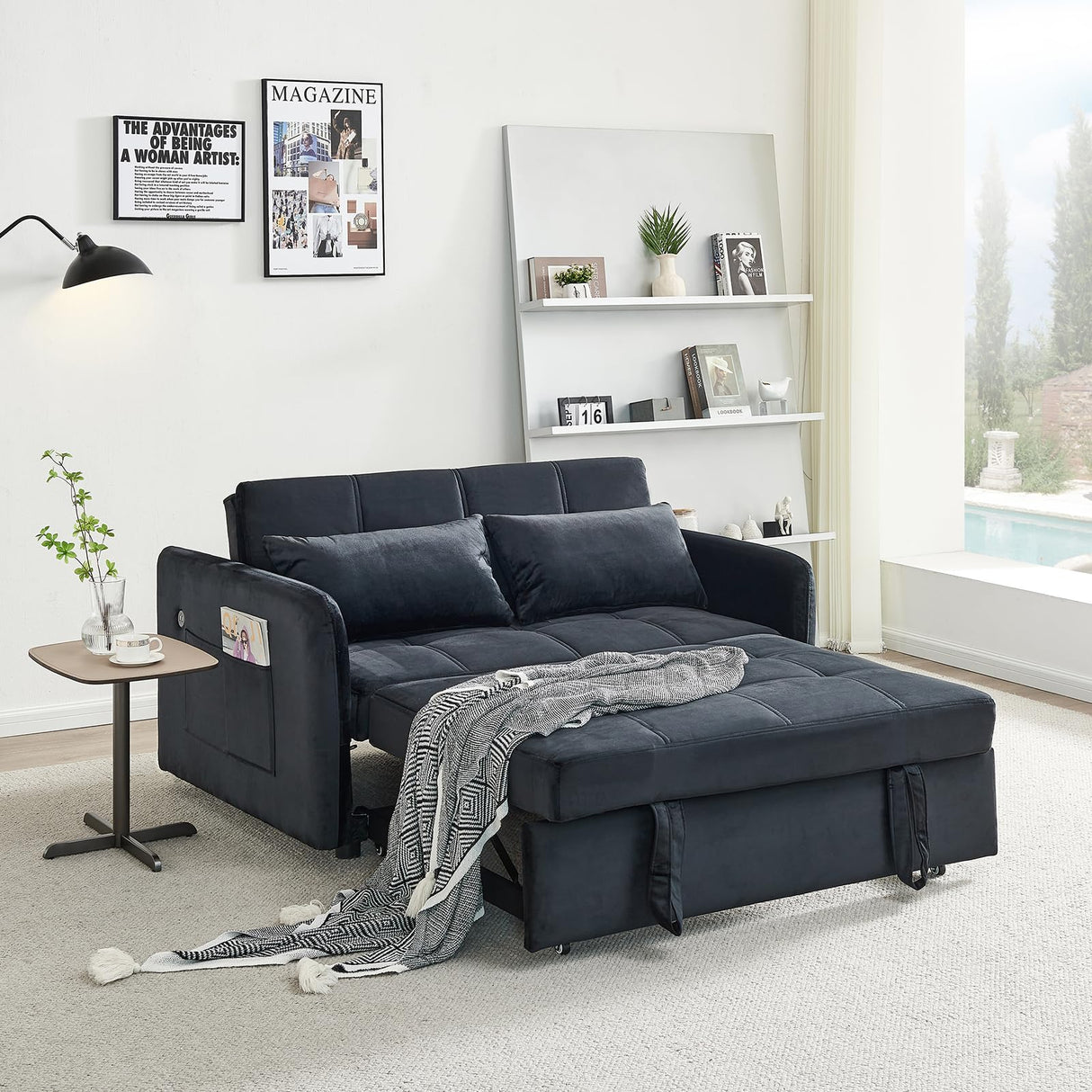 Pull Out Sleeper Sofa, Convertible Futon Sofa Bed with USB Port, Modern Pullout Couch