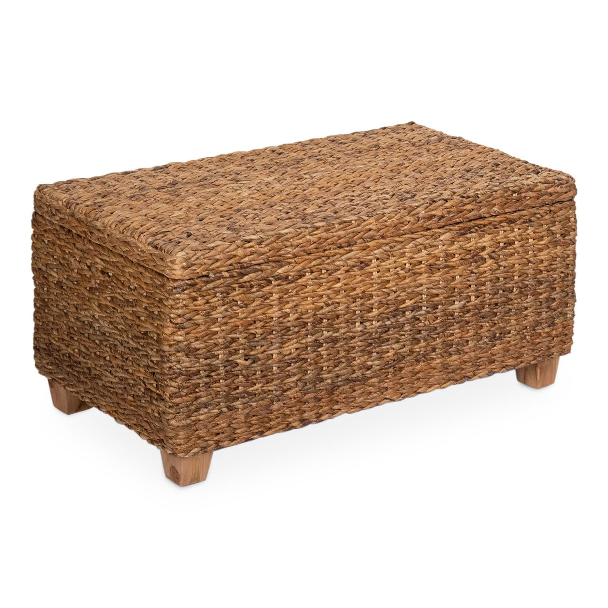 Woven Rattan Storage Coastal Coffee Table - Handwoven Natural Brown Rattan