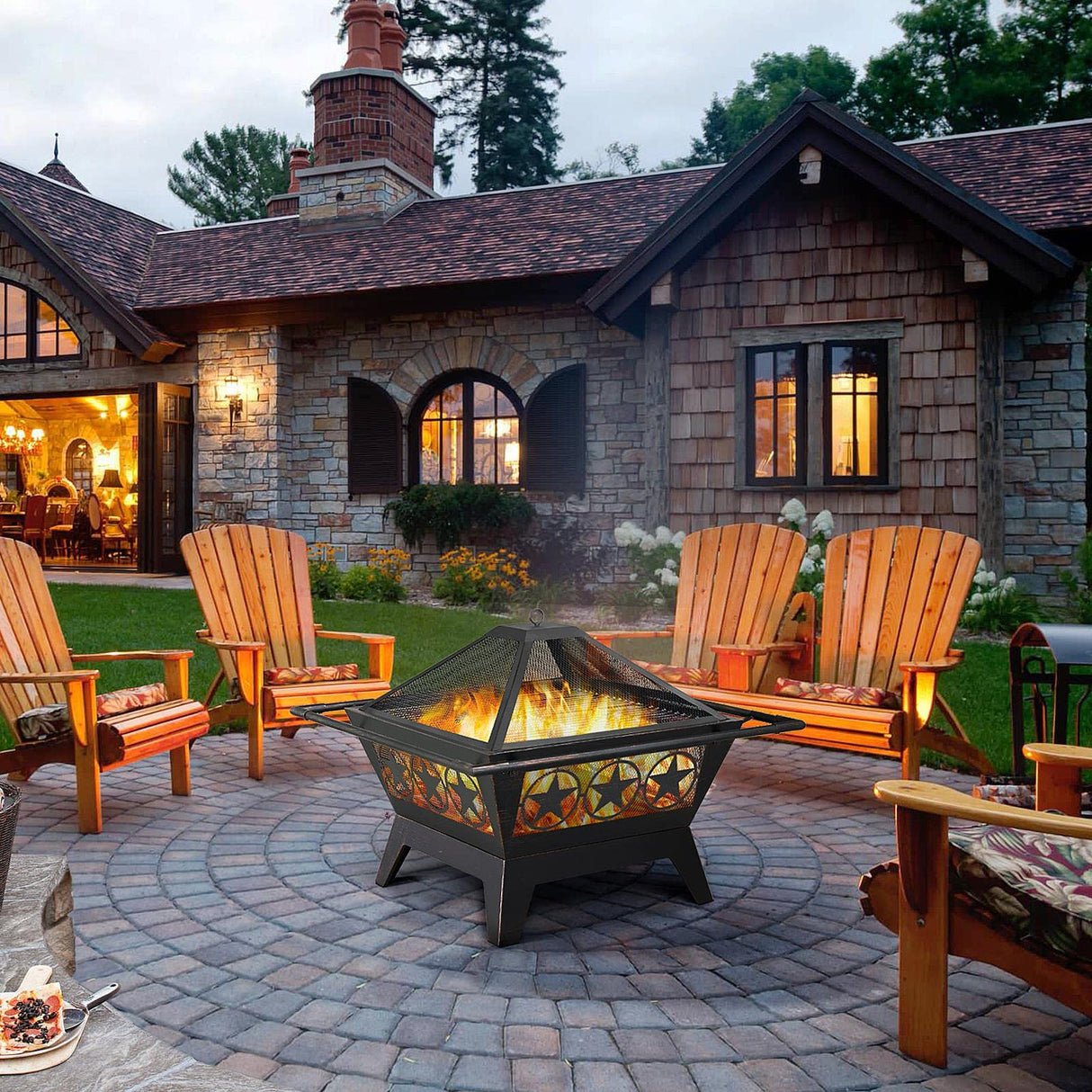 Fire Pit 32in Fire Pits for Outside Outdoor Fireplace Large Square Wood Burning