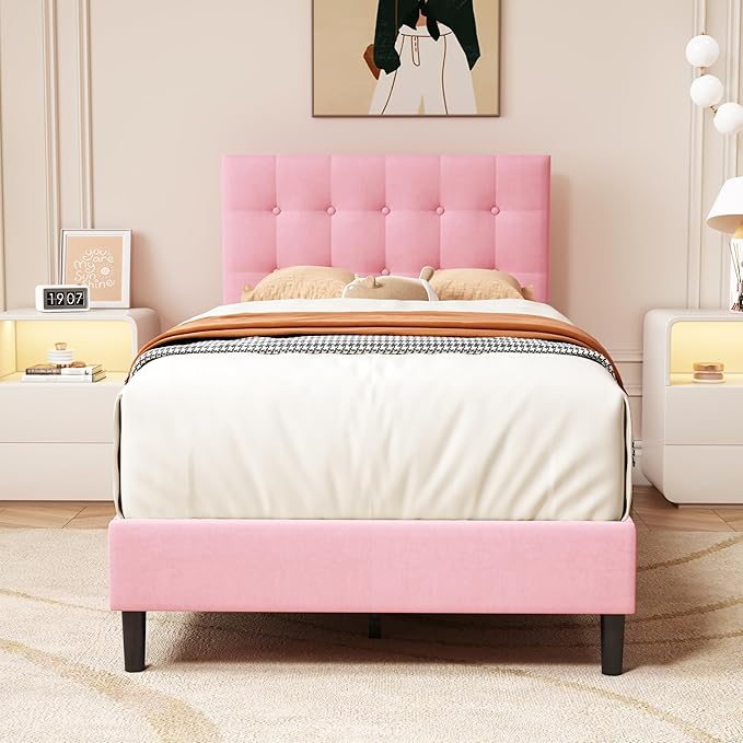 Twin Size Upholstered Platform Bed Frame